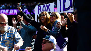 DENVER, CO - SEPTEMBER 30: Colorado Rockies fans cheer after a first inning homerun by Nolan Arenado #28 of the Colorado Rockies during a game between the Colorado Rockies and the Washington Nationals at Coors Field on September 30, 2018 in Denver, Colorado. (Photo by Dustin Bradford/Getty Images)