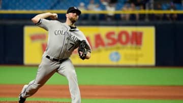 ST PETERSBURG, FLORIDA - APRIL 03: Wade Davis #71 of the Colorado Rockies throws a pitch in the 11th inning against the Tampa Bay Rays at Tropicana Field on April 03, 2019 in St Petersburg, Florida. The Rockies won 1-0. (Photo by Julio Aguilar/Getty Images)