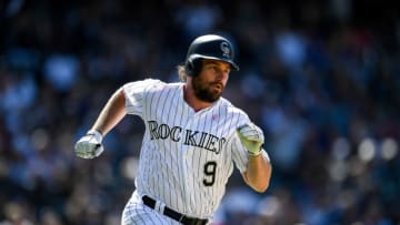 DENVER, CO - MAY 12: Daniel Murphy #9 of the Colorado Rockies runs out a seventh inning three-run double against the San Diego Padres at Coors Field on May 12, 2019 in Denver, Colorado. (Photo by Dustin Bradford/Getty Images)