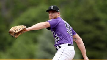 DENVER, COLORADO - MAY 27: Starting pitcher Jon Gray #55 of the Colorado Rockies throws in the first inning against the Arizona Diamondbacks at Coors Field on May 27, 2019 in Denver, Colorado. (Photo by Matthew Stockman/Getty Images)