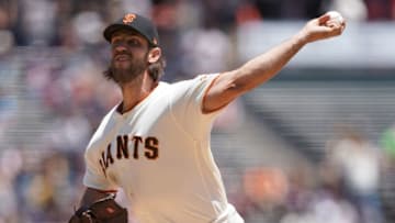 SAN FRANCISCO, CA - JUNE 30: Madison Bumgarner #40 of the San Francisco Giants pitches against the Arizona Diamondbacks in the top of the first inning of a Major League Baseball game at Oracle Park on June 30, 2019 in San Francisco, California. (Photo by Thearon W. Henderson/Getty Images)