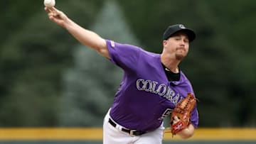 DENVER, COLORADO - JUNE 30: Starting pitcher Chi Chi Gonzalez #50 of the Colorado Rockies makes his home debut, throwing in the first inning against the Los Angeles Dodgers at Coors Field on June 30, 2019 in Denver, Colorado. (Photo by Matthew Stockman/Getty Images)