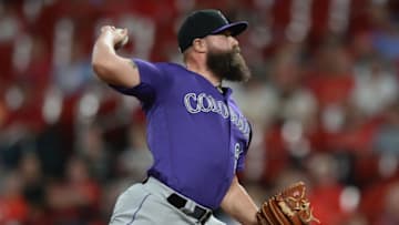ST. LOUIS, MO - AUGUST 22: Relief pitcher DJ Johnson #63 of the Colorado Rockies pitches in the eighth inning against the St. Louis Cardinals at Busch Stadium on August 22, 2019 in St. Louis, Missouri. (Photo by Michael B. Thomas/Getty Images)