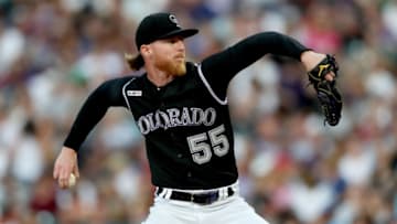 DENVER, COLORADO - JULY 29: Starting pitcher Jon Gray #55 of the Colorado Rockies throws in the fourth inning against the Los Angeles Dodgers at Coors Field on July 29, 2019 in Denver, Colorado. (Photo by Matthew Stockman/Getty Images)