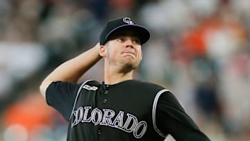 HOUSTON, TEXAS - AUGUST 07: Peter Lambert #23 of the Colorado Rockies pitches in the first inning against the Houston Astros at Minute Maid Park on August 07, 2019 in Houston, Texas. (Photo by Bob Levey/Getty Images)
