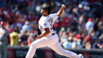 DENVER, CO - SEPTEMBER 12: Jesus Tinoco #32 of the Colorado Rockies pitches during the game against the St. Louis Cardinals at Coors Field on September 12, 2019 in Denver, Colorado. The Cardinals defeated the Rockies 10-3. (Photo by Rob Leiter/MLB Photos via Getty Images)