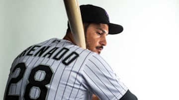 SCOTTSDALE, AZ - FEBRUARY 19: Nolan Arenado #28 of the Colorado Rockies poses for a portrait during Photo Day at the Colorado Rockies Spring Training Facility at Salt River Fields at Talking Stick on February 19, 2020 in Scottsdale, Arizona. (Photo by Rob Tringali/Getty Images)