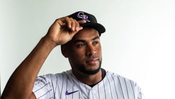 SCOTTSDALE, AZ - FEBRUARY 19: Elias Diaz of the Colorado Rockies poses for a portrait at the Colorado Rockies Spring Training Facility at Salt River Fields at Talking Stick on February 19, 2020 in Scottsdale, Arizona. (Photo by Rob Tringali/Getty Images)