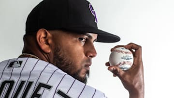 SCOTTSDALE, AZ - FEBRUARY 19: German Marquez #48 of the Colorado Rockies poses for a portrait at the Colorado Rockies Spring Training Facility at Salt River Fields at Talking Stick on February 19, 2020 in Scottsdale, Arizona. (Photo by Rob Tringali/Getty Images)