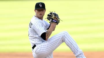 DENVER, COLORADO - AUGUST 01: Starting pitcher Kyle Freeland #21 of the Colorado Rockies throws in the first inning against the San Diego Padres at Coors Field on August 01, 2020 in Denver, Colorado. (Photo by Matthew Stockman/Getty Images)