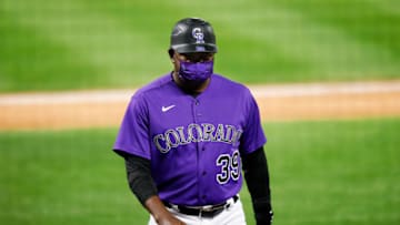 DENVER, CO - AUGUST 10: Third base coach Stu Cole looks on during the fifth inning against the Arizona Diamondbacks at Coors Field on August 10, 2020 in Denver, Colorado. The Diamondbacks defeated the Rockies 12-8. (Photo by Justin Edmonds/Getty Images)