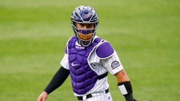 DENVER, CO - AUGUST 11: Tony Wolters #14 of the Colorado Rockies at Coors Field on August 11, 2020 in Denver, Colorado. (Photo by Justin Edmonds/Getty Images)