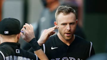 SAN FRANCISCO, CALIFORNIA - SEPTEMBER 23: Trevor Story #27 of the Colorado Rockies looks on before the game against the San Francisco Giants at Oracle Park on September 23, 2020 in San Francisco, California. (Photo by Lachlan Cunningham/Getty Images)