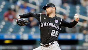 NEW YORK, NEW YORK - MAY 24: (NEW YORK DAILIES OUT) Austin Gomber #26 of the Colorado Rockies in action against the New York Mets at Citi Field on May 24, 2021 in New York City. The Rockies defeated the Mets 3-2. (Photo by Jim McIsaac/Getty Images)