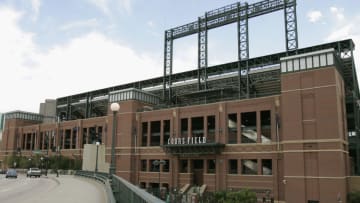 DENVER - JUNE 14: A general view of the exterior centerfield entrance (from the street above) to Coors Field, home of the Colorado Rockies on June 14, 2004 in Denver, Colorado. (Photo by Brian Bahr/Getty Images)