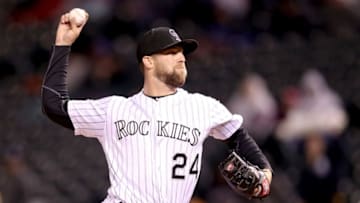 DENVER, CO - APRIL 25: Jordan Lyles #24 of the Colorado Rockies throws in the fifth inning inning against the Washington Nationals at Coors Field on April 25, 2017 in Denver, Colorado. (Photo by Matthew Stockman/Getty Images)