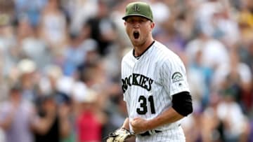 DENVER, CO - JULY 09: Starting pitcher Kyle Freeland #31 of the Colorado Rockies celebrates the thrid out of the eighth inning against the Chicago White Sox at Coors Field on July 9, 2017 in Denver, Colorado. (Photo by Matthew Stockman/Getty Images)