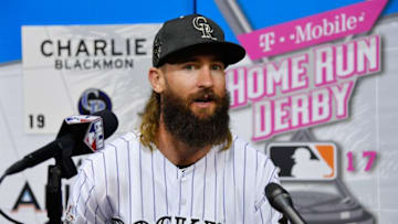 MIAMI, FL - JULY 10: Charlie Blackmon #19 of the Colorado Rockies and the National League speaks with the media during Gatorade All-Star Workout Day ahead of the 88th MLB All-Star Game at Marlins Park on July 10, 2017 in Miami, Florida. (Photo by Mark Brown/Getty Images)