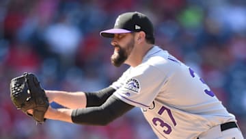 WASHINGTON, DC - JULY 30: Pat Neshek #37 of the Colorado Rockies pitches in the eight inning during game one of a doubleheader baseball game against the Washington Nationals at Nationals Park on July 30, 2017 in Washington, DC. (Photo by Mitchell Layton/Getty Images)