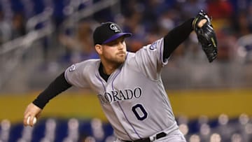 MIAMI, FL - APRIL 27: Adam Ottavino #0 of the Colorado Rockies pitches in the seventh inning against the Miami Marlins at Marlins Park on April 27, 2018 in Miami, Florida. (Photo by Mark Brown/Getty Images)
