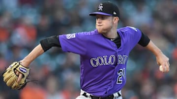 SAN FRANCISCO, CA - MAY 18: Kyle Freeland #21 of the Colorado Rockies pithces against the San Francisco Giants in the bottom of the first inning at AT&T Park on May 18, 2018 in San Francisco, California. (Photo by Thearon W. Henderson/Getty Images)