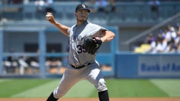 LOS ANGELES, CA - JULY 01: Chad Bettis #35 of the Colorado Rockies pitches in the first inning against the Los Angeles Dodgers at Dodger Stadium on July 1, 2018 in Los Angeles, California. (Photo by John McCoy/Getty Images)