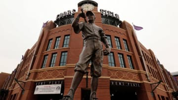 DENVER, CO - AUGUST 13: 'The Player' statue stands sentry outside the stadium as the Milwaukee Brewers face the Colorado Rockies at Coors Field on August 13, 2012 in Denver, Colorado. (Photo by Doug Pensinger/Getty Images)