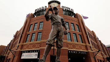 DENVER, CO - AUGUST 13: 'The Player' statue stands sentry outside the stadium as the Milwaukee Brewers face the Colorado Rockies at Coors Field on August 13, 2012 in Denver, Colorado. (Photo by Doug Pensinger/Getty Images)