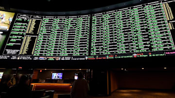 LAS VEGAS, NV - FEBRUARY 02: The betting line and some of the nearly 400 proposition bets for Super Bowl 50 between the Carolina Panthers and the Denver Broncos are displayed at the Race & Sports SuperBook at the Westgate Las Vegas Resort & Casino on February 2, 2016 in Las Vegas, Nevada. The newly renovated sports book has the world's largest indoor LED video wall with 4,488 square feet of HD video screens measuring 240 feet wide and 20 feet tall. (Photo by Ethan Miller/Getty Images)