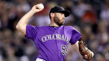 DENVER, CO - JULY 18: Greg Holland #56 of the Colorado Rockies throws in the ninth inning against the San Diego Padres at Coors Field on July 18, 2017 in Denver, Colorado. (Photo by Matthew Stockman/Getty Images)