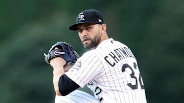 DENVER, CO - AUGUST 02: Starting pitcher Tyler Chatwood #32 of the Colorado Rockies throws in the first inning against the New York Mets at Coors Field on August 2, 2017 in Denver, Colorado. (Photo by Matthew Stockman/Getty Images)