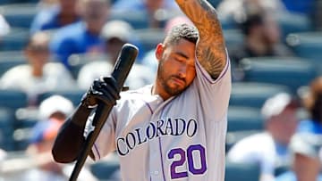NEW YORK, NY - JULY 16: Ian Desmond #20 of the Colorado Rockies pauses during an at-bat in the sixth inning against the New York Mets on July 16, 2017 at Citi Field in the Flushing neighborhood of the Queens borough of New York City. (Photo by Jim McIsaac/Getty Images)