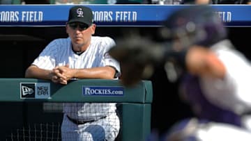 DENVER, CO - SEPTEMBER 03: Manager Bud Black #10 of the Colorado Rockies watches his team play the Arizona Diamondbacks in the ninth inning at Coors Field on September 3, 2017 in Denver, Colorado. Arizona 5-1. (Photo by Joe Mahoney/Getty Images)