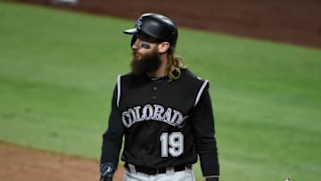 SAN DIEGO, CA - SEPTEMBER 23: Charlie Blackmon #19 of the Colorado Rockies walks back to the dugout after striking out during the seventh inning of a baseball game against the San Diego Padres at PETCO Park on September 23, 2017 in San Diego, California. (Photo by Denis Poroy/Getty Images)