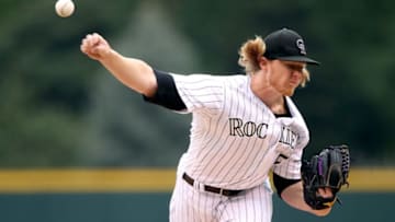 DENVER, CO - SEPTEMBER 27: Starting pitcher Jon Gray #55 of the Colorado Rockies throws in the first inning against the Miami Marlins at Coors Field on September 27, 2017 in Denver, Colorado. (Photo by Matthew Stockman/Getty Images)