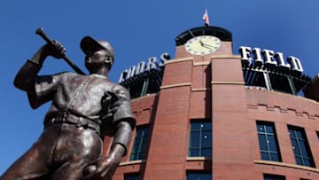 DENVER, CO - APRIL 09: The statue of 'The Player' stands watch outside the stadium as the San Francisco Giants face the Colorado Rockies on Opening Day at Coors Field on April 9, 2012 in Denver, Colorado. (Photo by Doug Pensinger/Getty Images)