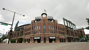 DENVER - JUNE 14: A general view of the exterior home plate entrance to Coors Field, home of the Colorado Rockies on June 14, 2004 in Denver, Colorado. (Photo by Brian Bahr/Getty Images)