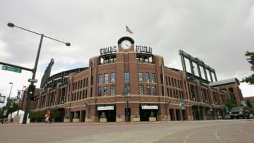 DENVER - JUNE 14: A general view of the exterior home plate entrance to Coors Field, home of the Colorado Rockies on June 14, 2004 in Denver, Colorado. (Photo by Brian Bahr/Getty Images)