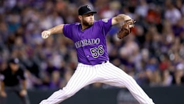 DENVER, CO - JULY 18: Greg Holland #56 of the Colorado Rockies throws in the ninth inning against the San Diego Padres at Coors Field on July 18, 2017 in Denver, Colorado. (Photo by Matthew Stockman/Getty Images)