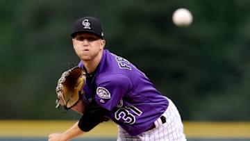 DENVER, CO - AUGUST 04: Starting pitcher Kyle Freeland #31 of the Colorado Rockies throws in the first inning against the Philadelphia Phillies at Coors Field on August 4, 2017 in Denver, Colorado. Freeland left the game in the first inning with an injury. (Photo by Matthew Stockman/Getty Images)