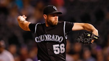 DENVER, CO - SEPTEMBER 5: Relief pitcher Greg Holland #56 of the Colorado Rockies delivers to home plate during the ninth inning against the San Francisco Giants at Coors Field on September 5, 2017 in Denver, Colorado. (Photo by Justin Edmonds/Getty Images)