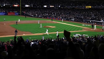 NEW YORK, NY - OCTOBER 16: Todd Frazier #29 of the New York Yankees rounds the bases after hitting a 3-run home run against the Houston Astros during the second inning in Game Three of the American League Championship Series at Yankee Stadium on October 16, 2017 in the Bronx borough of New York City. (Photo by Al Bello/Getty Images)