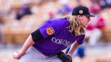 GLENDALE, AZ - FEBRUARY 27: Jon Gray #55 of the Colorado Rockies pitches in the first inning during a spring training game against the Los Angeles Dodgers at Camelback Ranch on February 27, 2017 in Glendale, Arizona. (Photo by Rob Tringali/Getty Images)