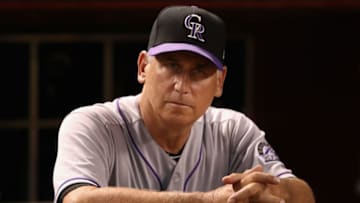 PHOENIX, AZ - SEPTEMBER 13: Manager Bud Black #10 of the Colorado Rockies watches from the dugout before the MLB game against the Arizona Diamondbacks at Chase Field on September 13, 2017 in Phoenix, Arizona. (Photo by Christian Petersen/Getty Images)
