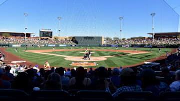 SCOTTSDALE, AZ - FEBRUARY 25: Archie Bradley #25 of the Arizona Diamondbacks delivers a pitch during the fourth inning of the spring training game against the Colorado Rockies at Salt River Fields at Talking Stick on February 25, 2017 in Scottsdale, Arizona. (Photo by Jennifer Stewart/Getty Images)