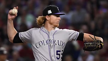 PHOENIX, AZ - OCTOBER 04: Starting pitcher Jon Gray #55 of the Colorado Rockies pitches during the bottom of the first inning of the National League Wild Card game against the Arizona Diamondbacks at Chase Field on October 4, 2017 in Phoenix, Arizona. (Photo by Norm Hall/Getty Images)