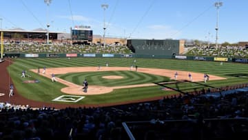 SCOTTSDALE, AZ - MARCH 05: A detail of Salt River Fields at Talking Stick during a spring training game between the Chicago Cubs and the Colorado Rockies on March 5, 2018 in Scottsdale, Arizona. (Photo by Norm Hall/Getty Images)
