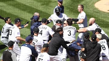 DENVER, CO - APRIL 11: Benches clear as a brawl breaks out between the Colorado Rockies and the San Diego Padres in the third inning at Coors Field on April 11, 2018 in Denver, Colorado. (Photo by Matthew Stockman/Getty Images)