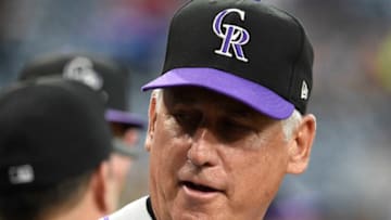 SAN DIEGO, CA - AUGUST 30: Manager Bud Black #10 of the Colorado Rockies looks on before a baseball game against the San Diego Padres at PETCO Park on August 30, 2018 in San Diego, California. (Photo by Denis Poroy/Getty Images)