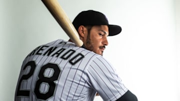 SCOTTSDALE, AZ - FEBRUARY 19: Nolan Arenado #28 of the Colorado Rockies poses for a portrait at the Colorado Rockies Spring Training Facility at Salt River Fields at Talking Stick on February 19, 2020 in Scottsdale, Arizona. (Photo by Rob Tringali/Getty Images)